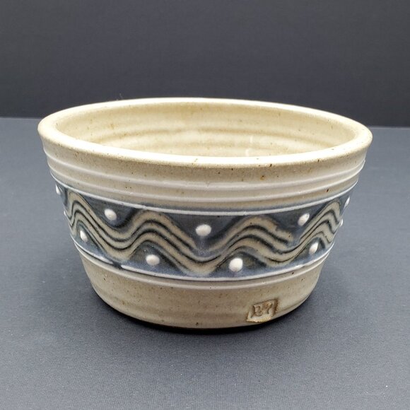 Pottery Mugs Gray Tan Blue White Rustic Ribbed Embossed Pottery Mugs - Picture 7 of 9